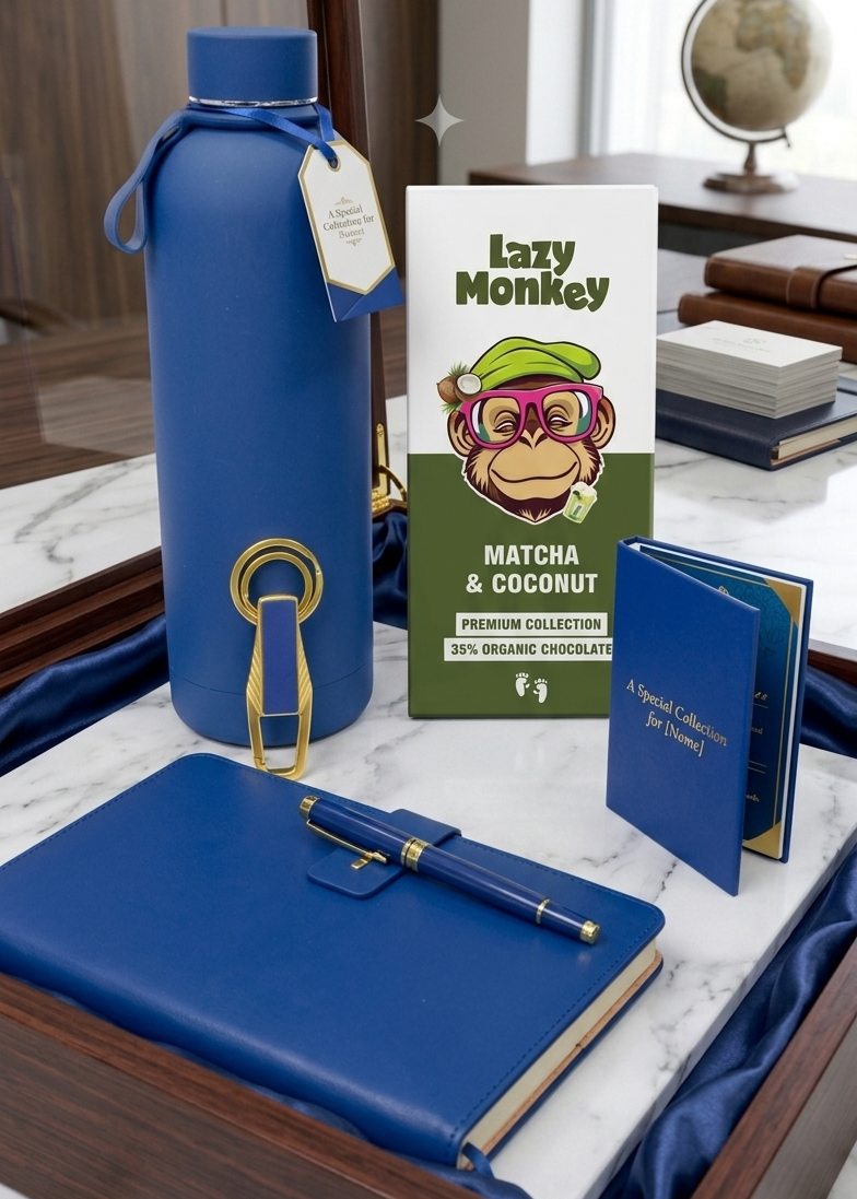 Corporate Luxe Box — Premium Notebook, Pen, Thermal Bottle & Lazy Monkey Chocolate