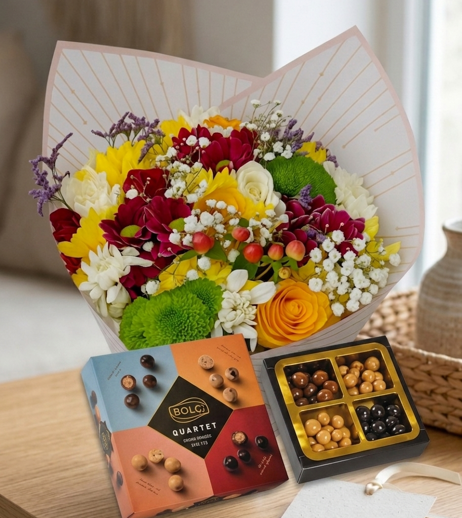 The Quartet Bloom Box — Bolci Assorted Chocolate & Mixed Flowers