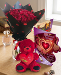 The Red Romance Box — Roses, Teddy Bear & Personalised Card