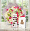 Petal & Praline — Belgian Brownie Chocolate, Roses & Lilies Bouquet with Card