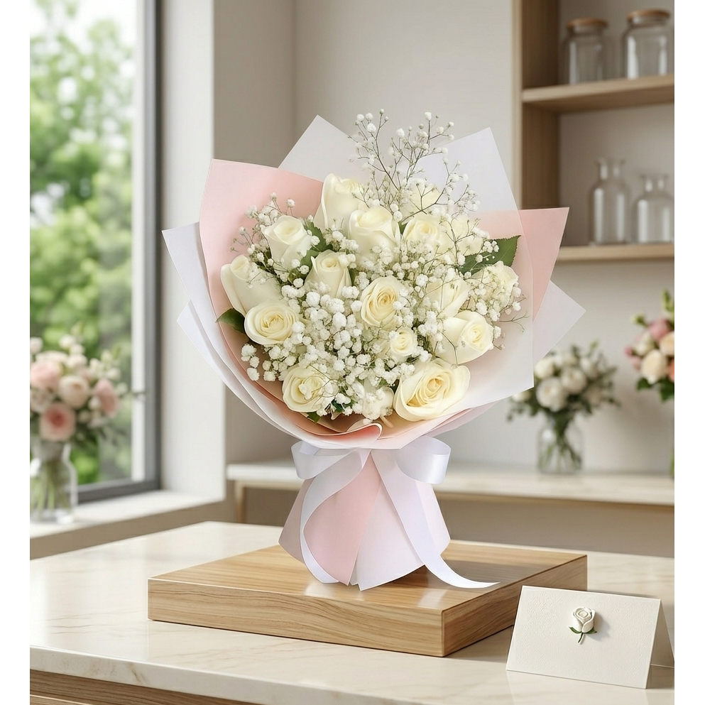 Pure White Roses Hand-Tied Bouquet