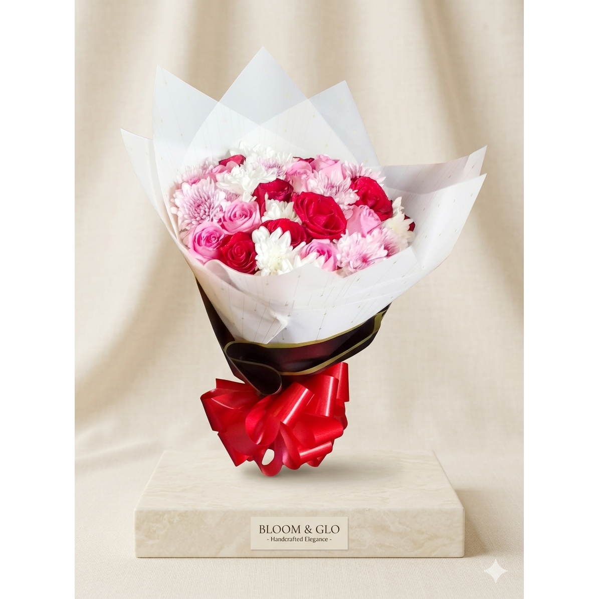 Mixed Flower Arrangement – White, Red & Pink